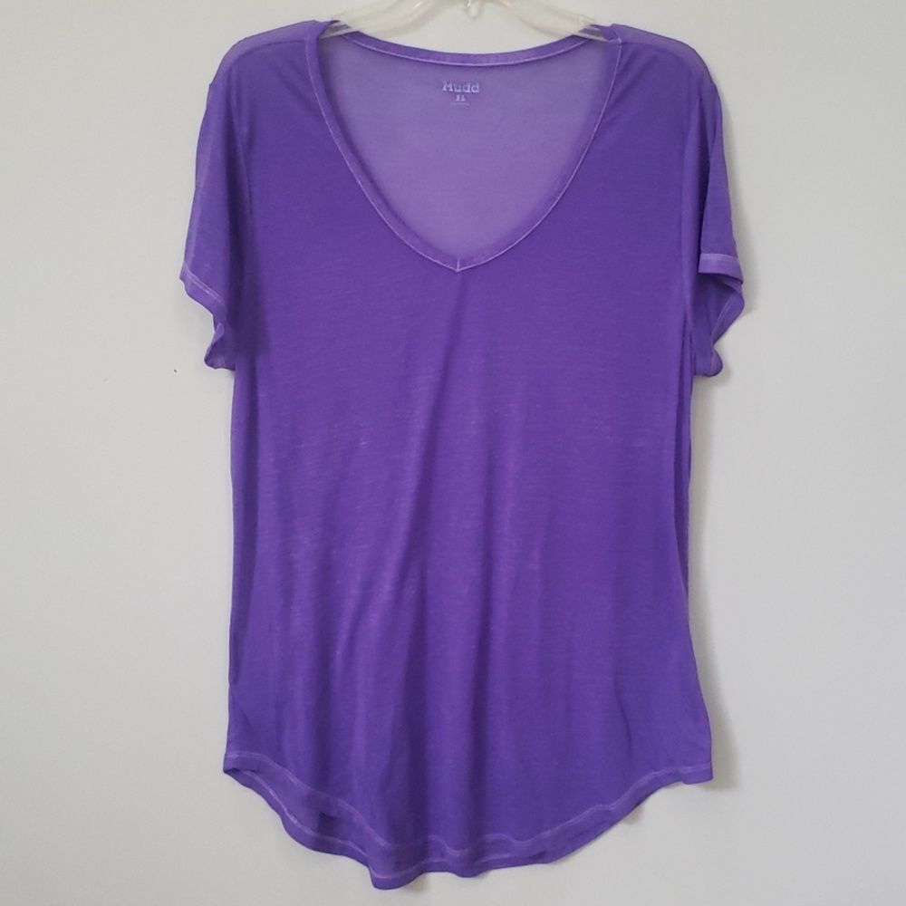 Y2K MUDD Tee Shirt Womens XL Sheer Burnout Purple V Neck Cap Sleeve Top